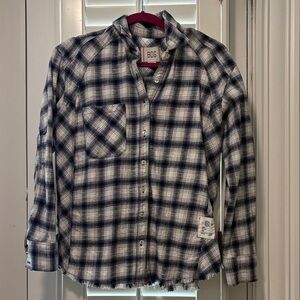 BDG Checkered Button Down Shirt - Navy and White